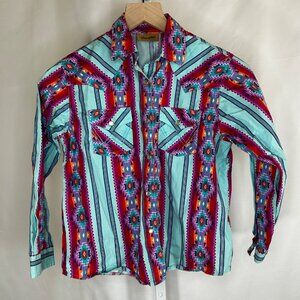 Wrangler Size XL Girls Pearl Snap Aztec Print Long Sleeve Shirt Button Down Casu